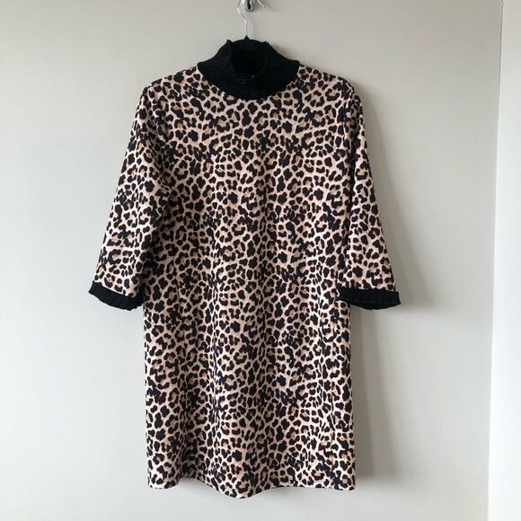 Zara-Animal Print Mock Neck Shift Mini Dress - Picture 1 of 9